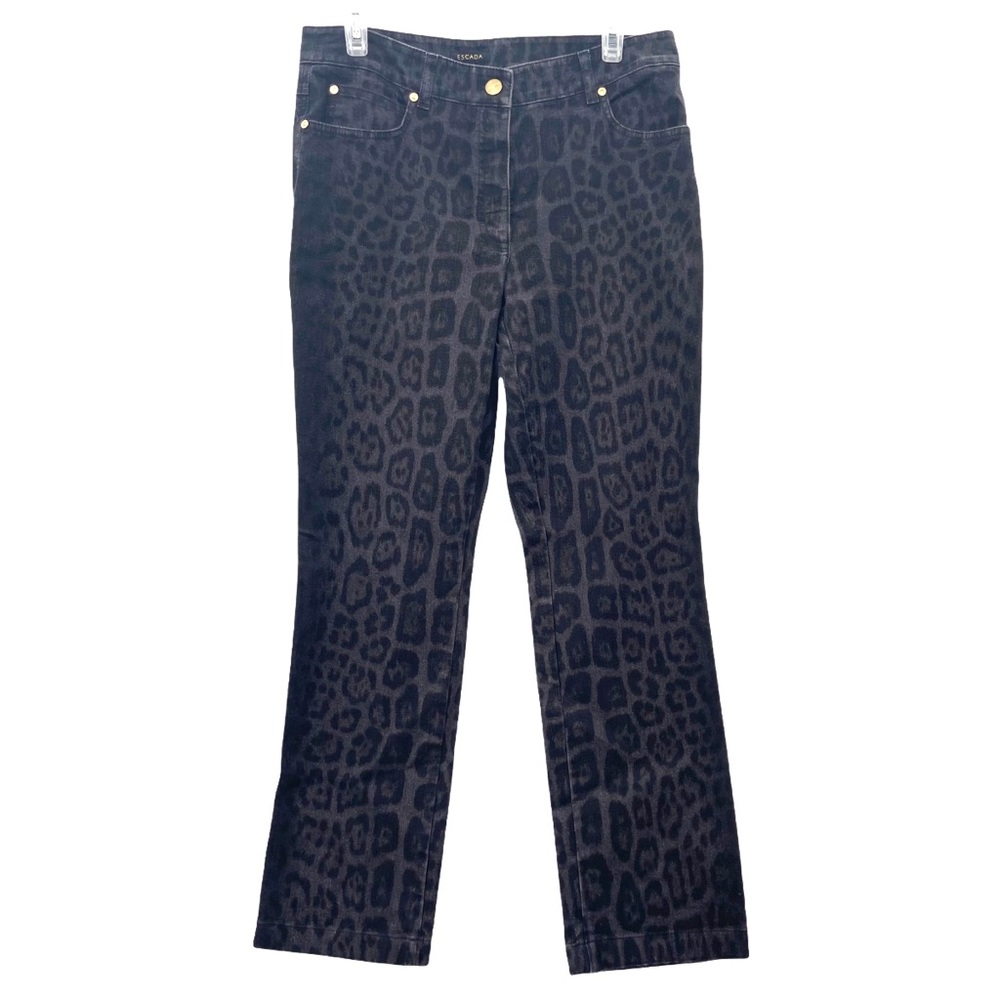 Escada Black Gray  Animal Print Jeans Pants Cotton Blend Skinny Leg SZ 40
